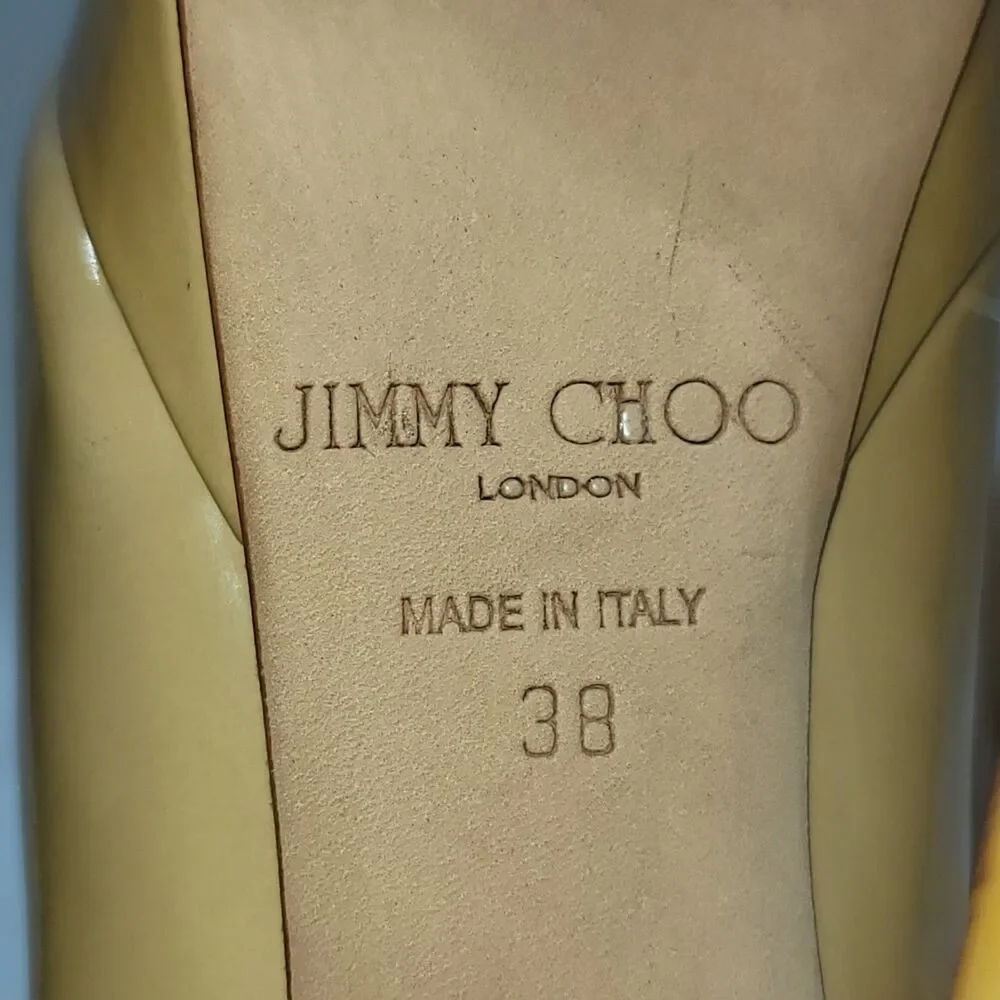 Jimmy Choo Victoria Tan Patent Leather Almond Toe Platform Pumps Women 38/US 8
